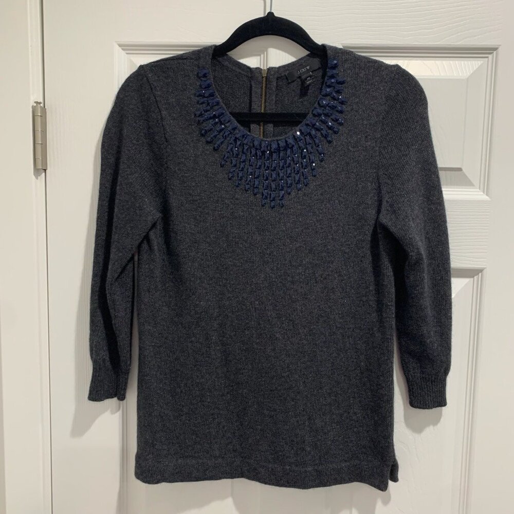 J. Crew Womens Size XS Gray Jeweled Starburst Beaded Wool Blend Sweater